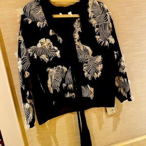 CHLOE Black and creme feather embellished evening tunic shirt - size 40